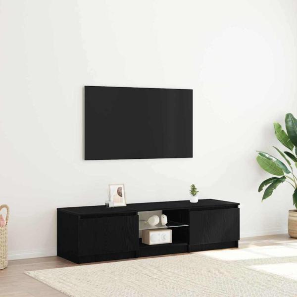 ARDEBO.de - TV-Schrank mit LED-Lichtern in Schwarz und Eiche, 140x40x35,5 cm, aus Holzwerkstoff