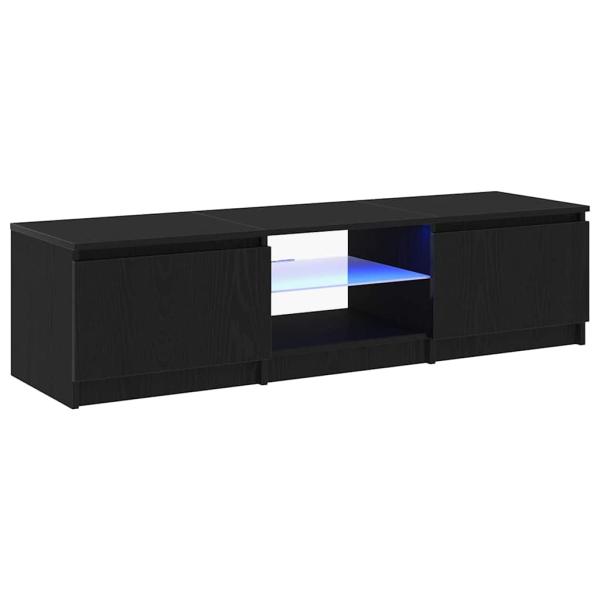 TV-Schrank mit LED-Lichtern in Schwarz und Eiche, 140x40x35,5 cm, aus Holzwerkstoff