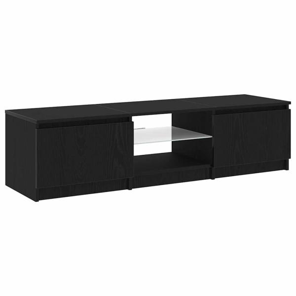 TV-Schrank mit LED-Lichtern in Schwarz und Eiche, 140x40x35,5 cm, aus Holzwerkstoff