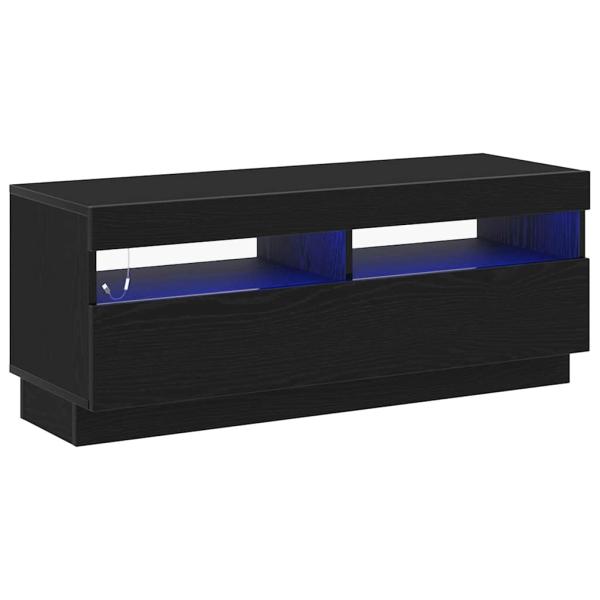 TV-Schrank mit LED-Leuchten, Schwarz und Eiche, 100x35x40 cm, Holzwerkstoff