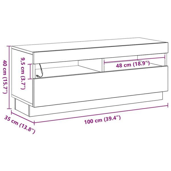 TV-Schrank mit LED-Leuchten, Schwarz und Eiche, 100x35x40 cm, Holzwerkstoff
