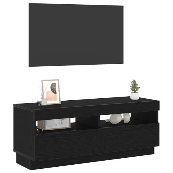 TV-Schrank mit LED-Leuchten, Schwarz und Eiche, 100x35x40 cm, Holzwerkstoff
