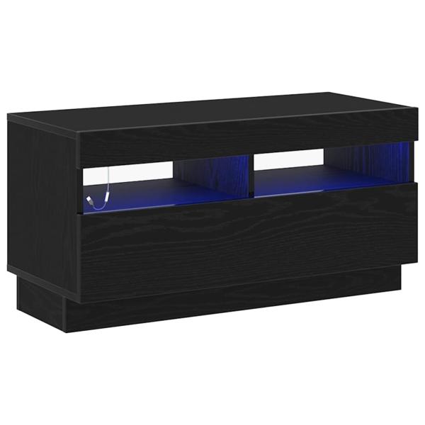 TV-Schrank mit LED-Lichtern, Schwarz und Eiche, 80x35x40 cm aus Holzwerkstoff