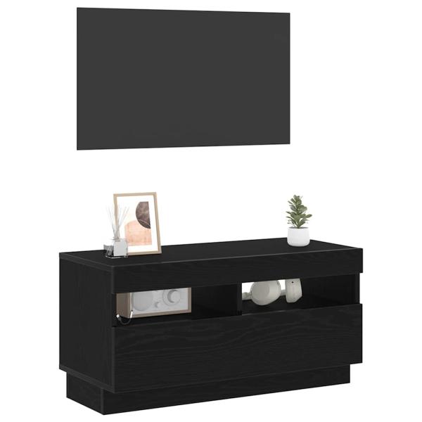 TV-Schrank mit LED-Lichtern, Schwarz und Eiche, 80x35x40 cm aus Holzwerkstoff
