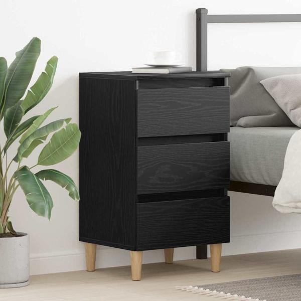 ARDEBO.de - Nachttisch mit Holzbein Schwarz Eiche 40x35x69 cm