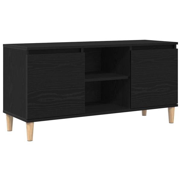 TV-Schrank mit Holzbeinen Schwarz Eiche 102x35x50 cm