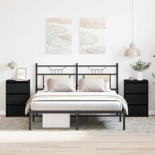 ARDEBO.de - Nachttische 2er Set Schwarz Eiche 40x35x62,5 cm Holzwerkstoff