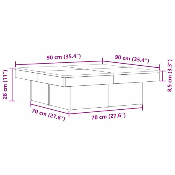 Couchtisch Schwarz Eiche 90x90x28 cm Holzwerkstoff