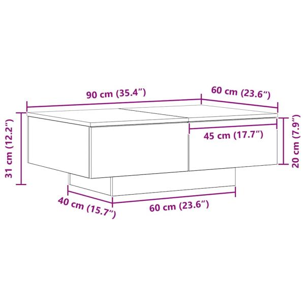 Couchtisch Schwarz Eiche 90x60x31 cm Holzwerkstoff