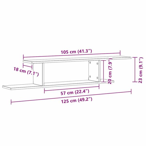 Wand-TV-Regal Schwarze Eiche 125x18x23 cm Holzwerkstoff