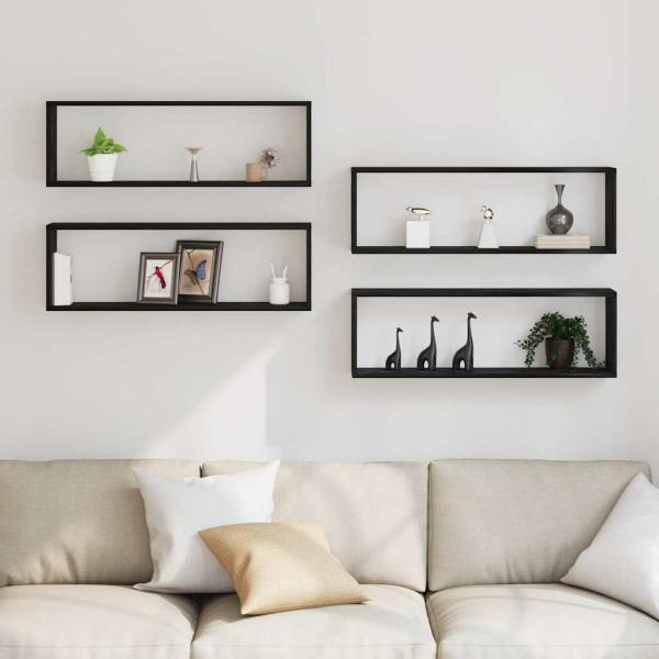 Wandregale 4er Set Schwarz Eiche 80x15x26 cm Holzwerkstoff