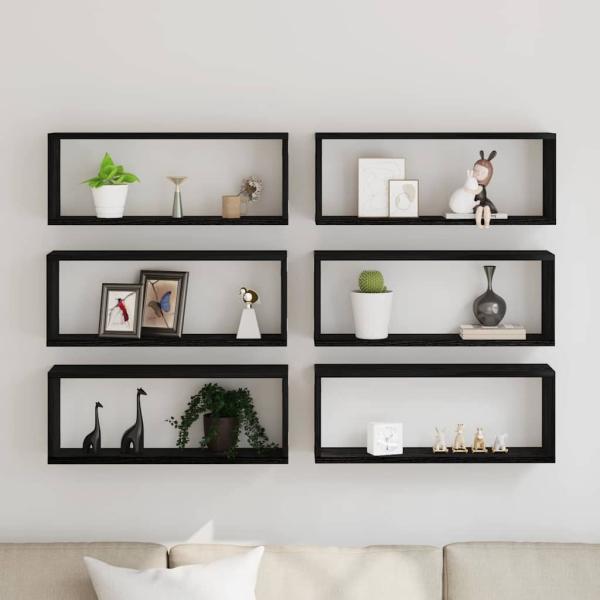 Wandregale 6 Stück Schwarz Eiche 60x15x23 cm Holzwerkstoff