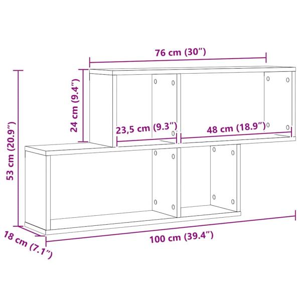 Wandregal Wandhalterung Schwarz Eichen-Optik 76 x 15 x 53 cm