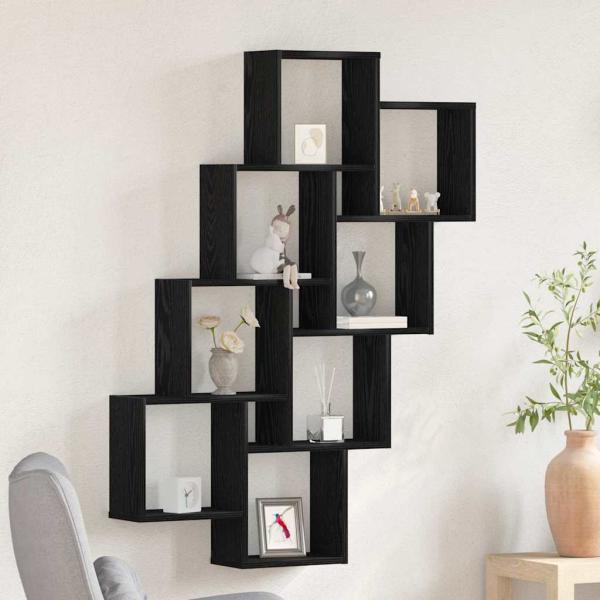 ARDEBO.de - Wandregal aus schwarzem Eichenholz 90x15x119,5 cm