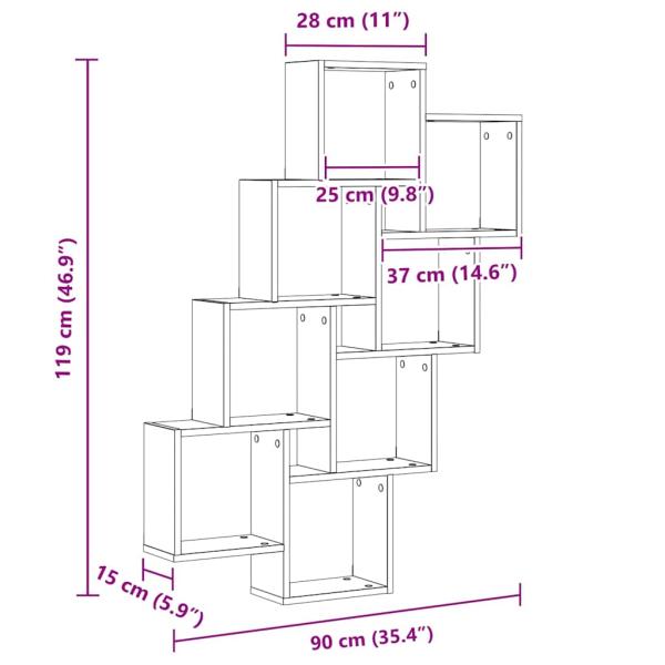 Wandregal aus schwarzem Eichenholz 90x15x119,5 cm