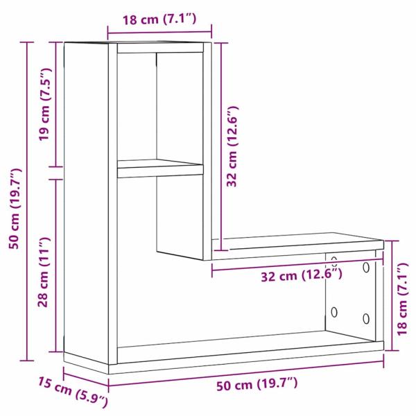Wandregale 2er Set Schwarz Eiche 50x15x85 cm