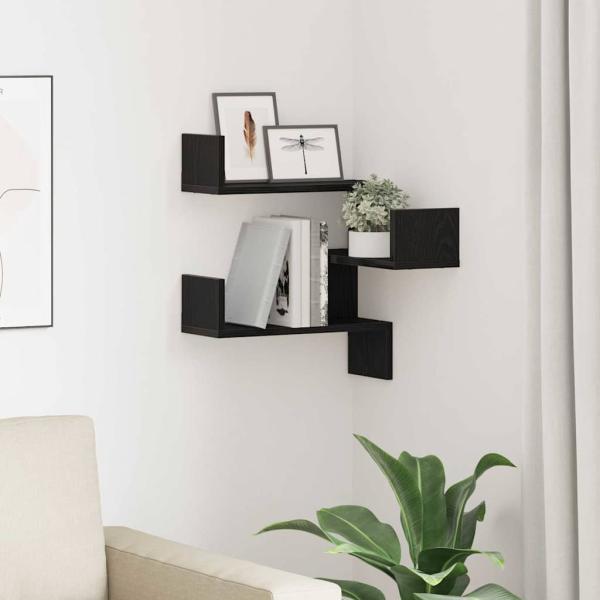 ARDEBO.de - Wand-Eckregal Schwarz Eiche 40x40x49,5 cm Holzwerkstoff