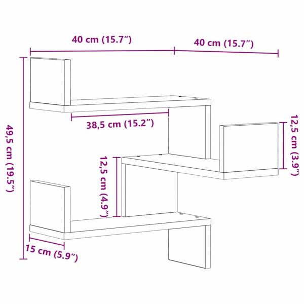 Wandregal Wandhalterung Schwarz Eichen-Optik 40 x 40 x 49,5 cm