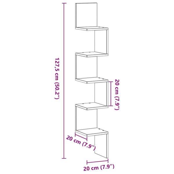 Wand-Eckregal Schwarz Eiche 20x20x127,5 cm Holzwerkstoff