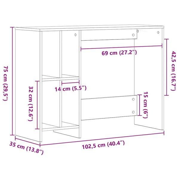 Schreibtisch in schwarzer Eiche, 102,5 x 35 x 75 cm, aus Holzwerkstoff