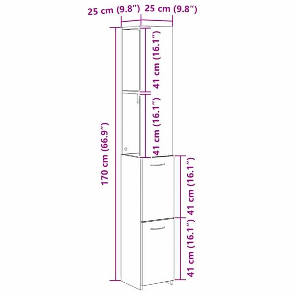 Badezimmerschrank Schwarz Eiche 25x25x170 cm Holzwerkstoff