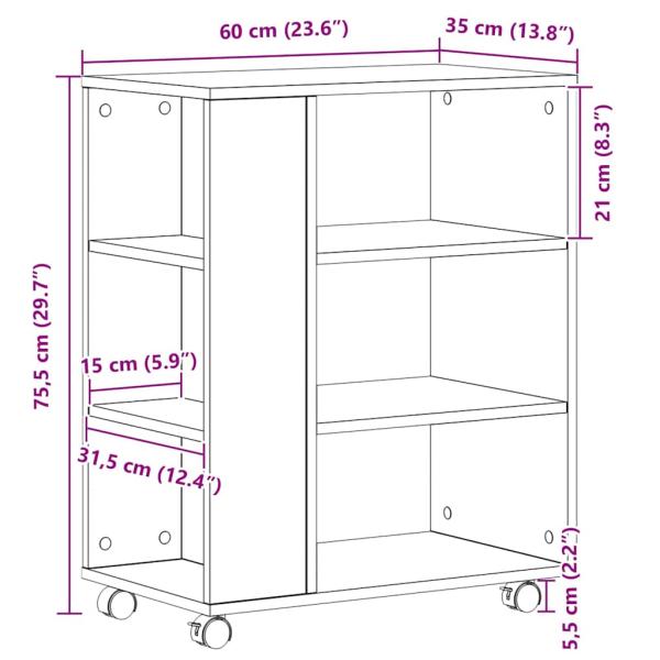 Rollschrank Schwarz Eiche 60x35x75 cm Material