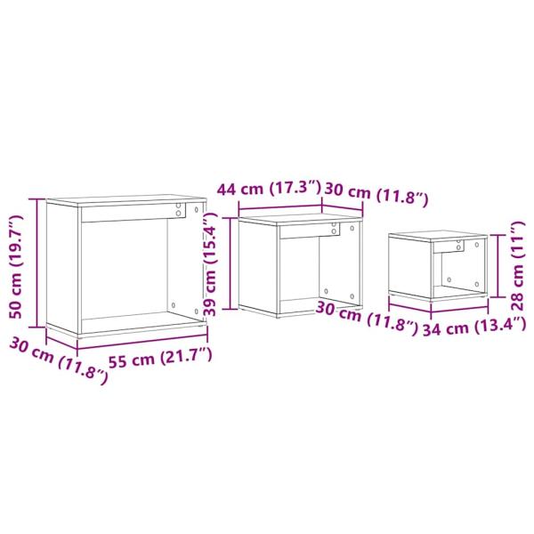 Beistelltische 3er Set Schwarz Eichenholz