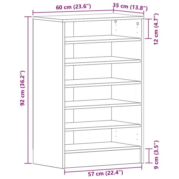 Schuhschrank in Schwarz mit Eiche 60x35x92 cm aus Holzwerkstoff