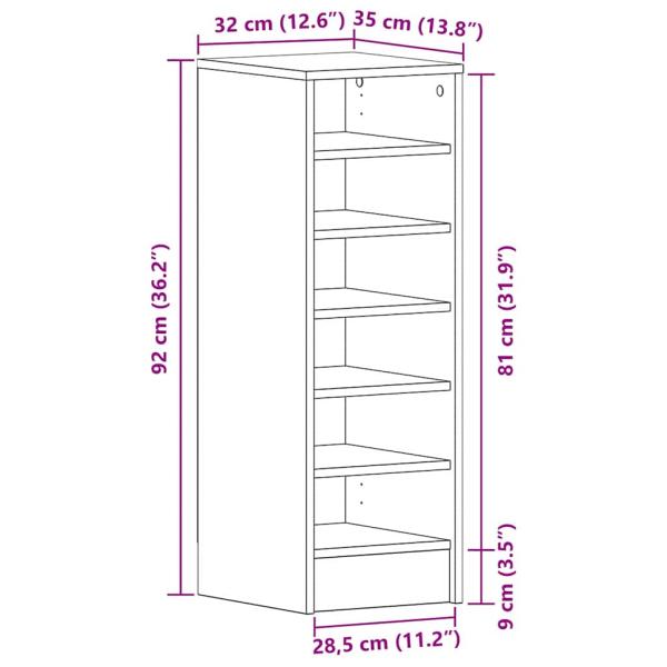 Schuhschrank Schwarz Eiche 31,5x35x90 cm Holzwerkstoff
