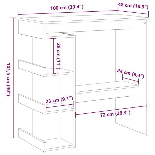 Schwarzer Eichen-Bartisch mit Stauraum, 100x50x101,5 cm