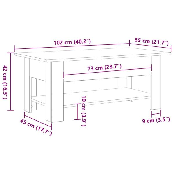 Couchtisch Schwarz Eiche 102x55x42 cm Ingenieure Holz