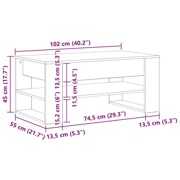 Couchtisch Artisan Eiche 102x55x45 cm aus Ingenieurholz