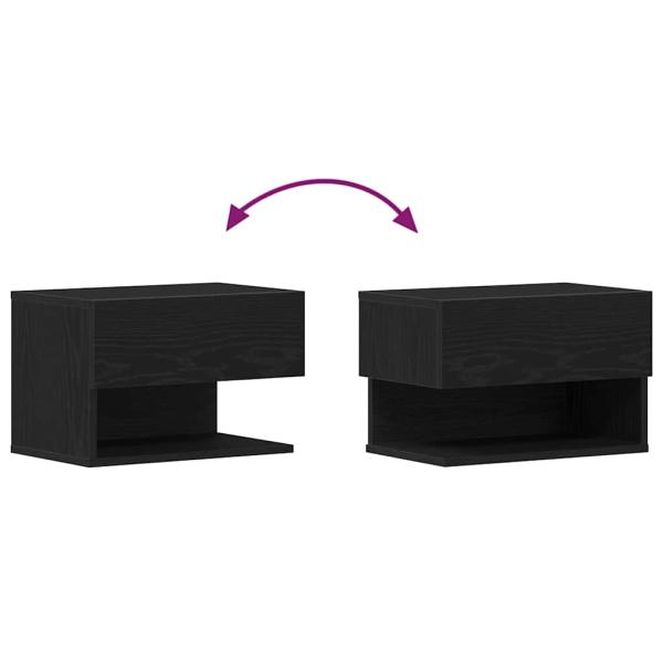 Wandmontierte Nachttische (Set von 2) - Schwarzes Eichenholz