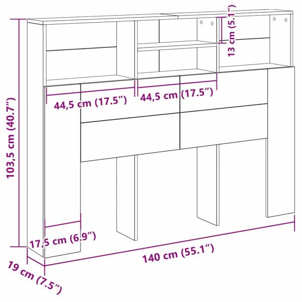 Kopfteilschrank - Schwarzer Eichenholz, 140x19x103,5 cm, Aus Holzwerkstoff hergestellt