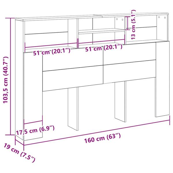 Kopfteilschrank in Schwarz Eiche - 160x19x103,5 cm Aus engineered Wood
