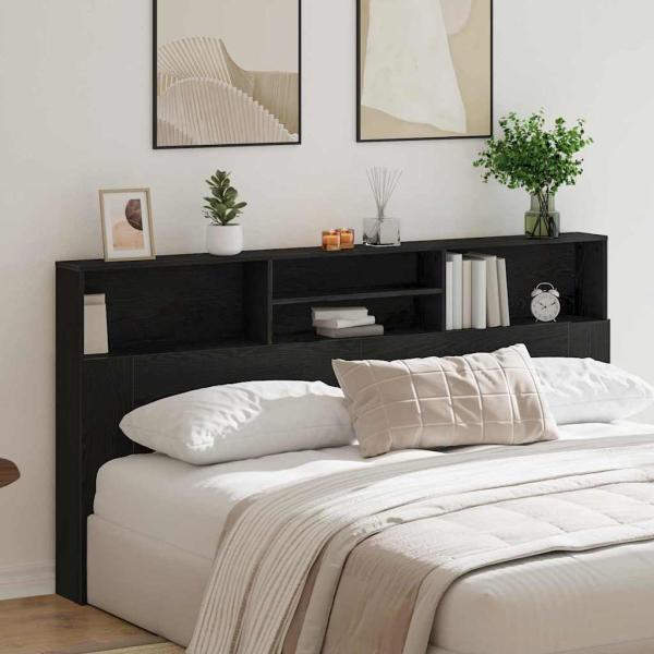 Schwarzes Eichenkopfteil Schrank, 200x19x103,5 cm, Holzwerkstoff