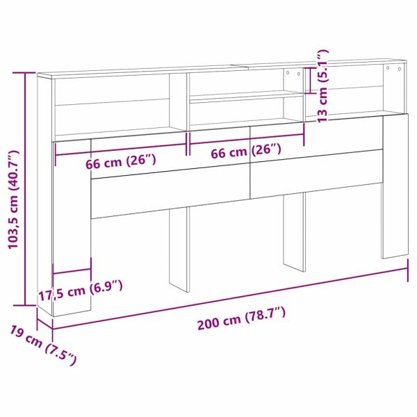 Schwarzes Eichenkopfteil Schrank, 200x19x103,5 cm, Holzwerkstoff