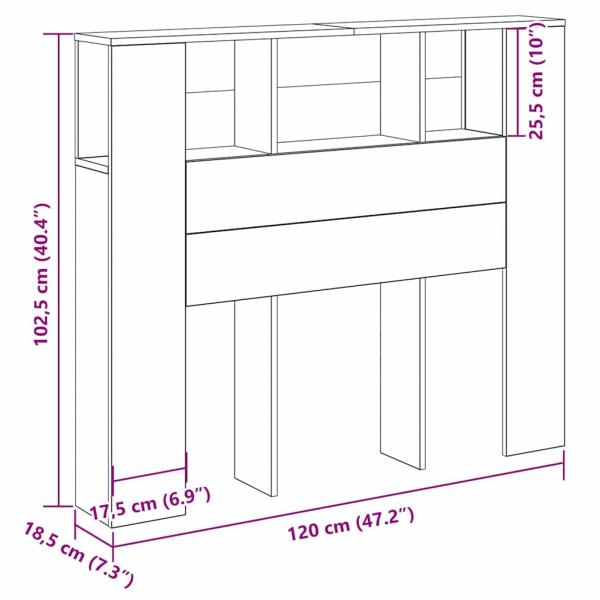 Kopfteil Schrank Schwarz Eiche 120x19x104,5 cm Holzwerkstoff