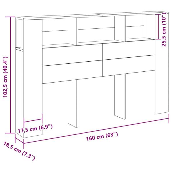Schwarzer Eichenkopfteil Schrank - 160x19x104,5 cm aus Holzwerkstoff