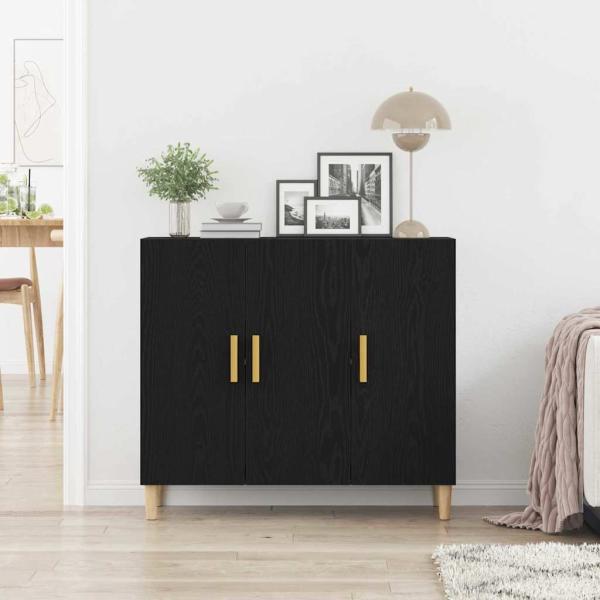 Sideboard Schwarz Eiche 90x34x80 cm Holz