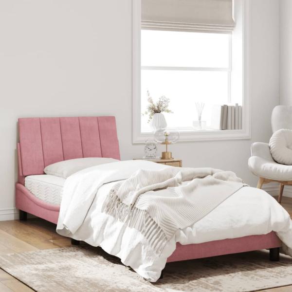 Bettgestell mit LED-Leuchten Rosa 90x200 cm Samt
