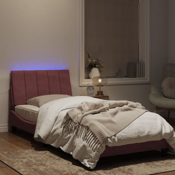 Bettgestell mit LED-Leuchten Rosa 90x200 cm Samt