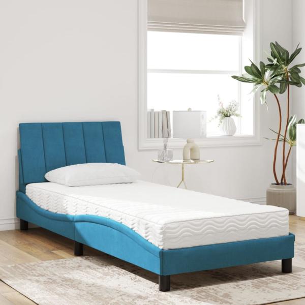 Bett mit Matratze Blau 80x200 cm Samt