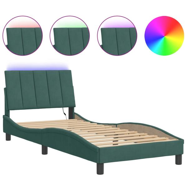 Bettgestell mit LED-Leuchten Dunkelgrün 90x190 cm Samt