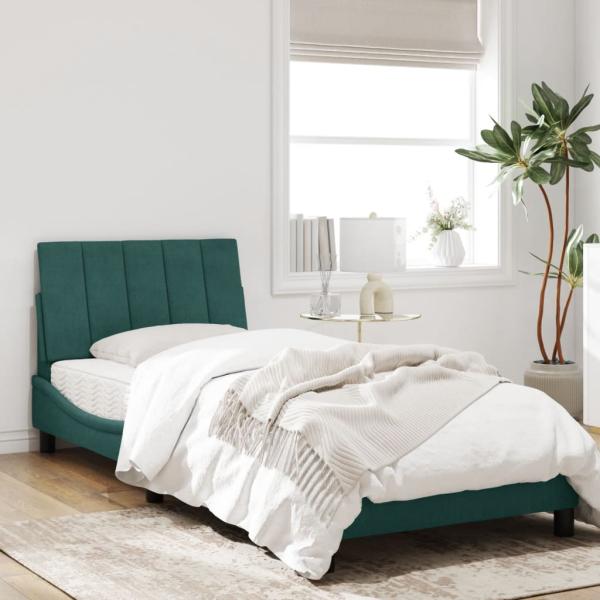 Bettgestell mit LED-Leuchten Dunkelgrün 90x190 cm Samt