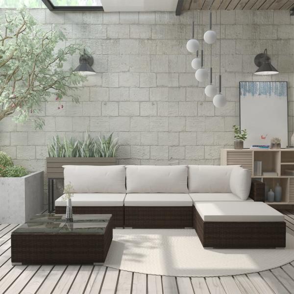 ARDEBO.de - 5-tlg. Garten-Lounge-Set mit Auflagen Poly Rattan Braun
