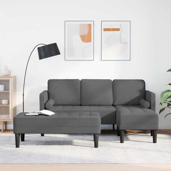 ARDEBO.de - L-förmiges Sofa Set aus 2 Dunkelgrau Polyester