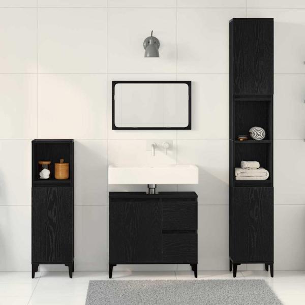 Badezimmermöbel-Set 3-teilig Schwarze Eiche Holzwerkstoff