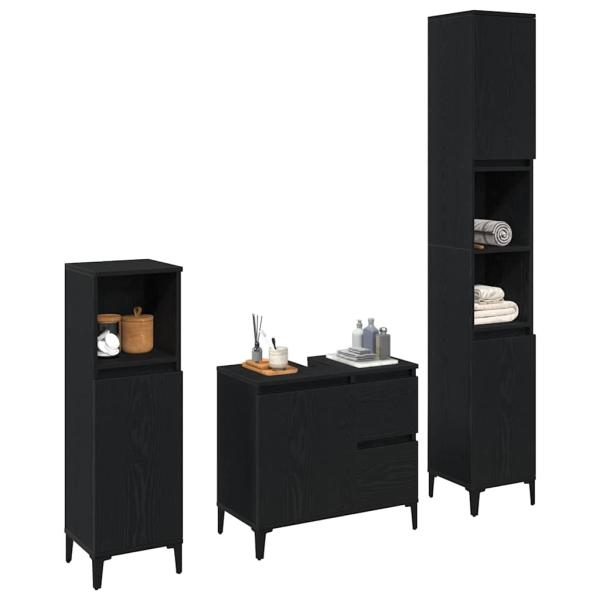 Badezimmermöbel-Set 3-teilig Schwarze Eiche Holzwerkstoff