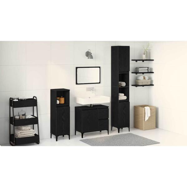 Badezimmermöbel-Set 3-teilig Schwarze Eiche Holzwerkstoff